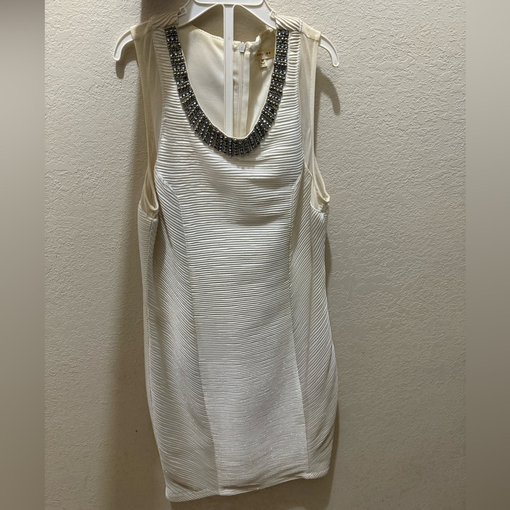 Just Me Cream Dress with Silver Embellished Neckline